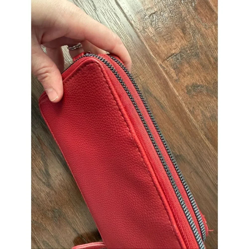 Kenneth Cole Reaction Double Pouch Wristlet Wallet Vegan Red Leather
